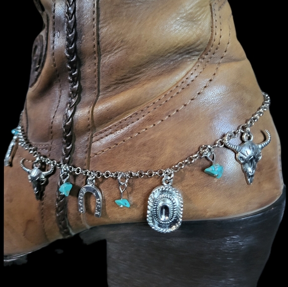 Western Cowboy Boot Chain Southwestern Boot Jewelry In Silver Western Charms - Picture 3 of 4